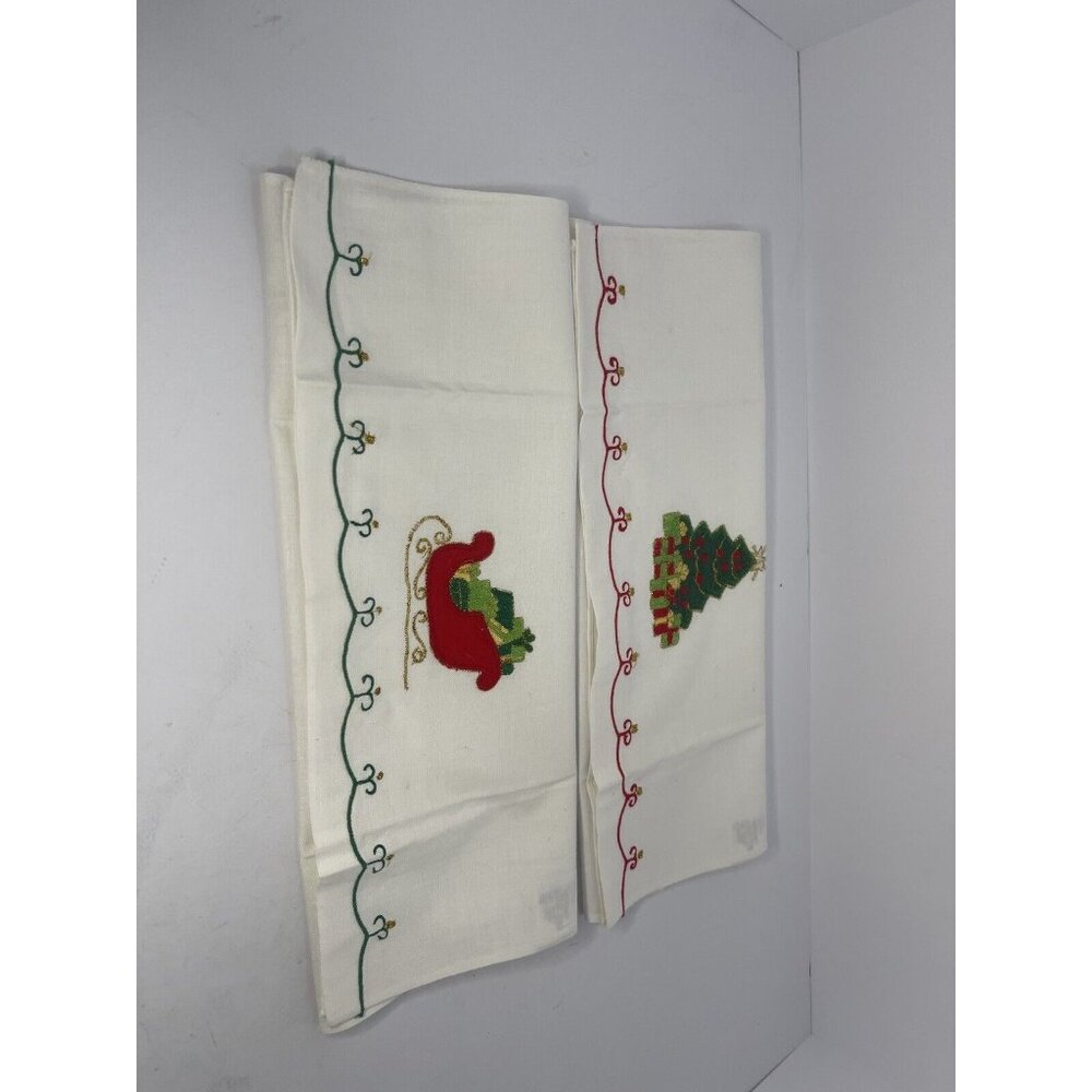 Lillian Vernon Set Of 2 Appliqued Christmas Guest Towels 1995 Vintage